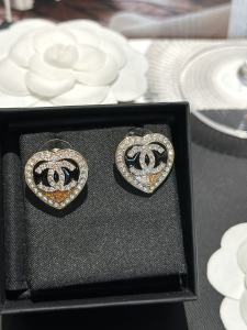 Chanel Crystal CC Heart Earrings