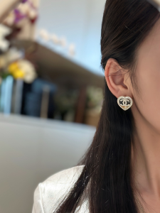 Chanel Crystal CC Heart Earrings