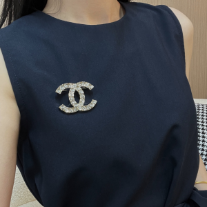 Chanel Crystals CC Logo Brooch