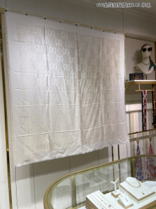 Gucci GG Silk Shawl Scarf Beige