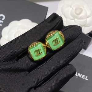 Chanel CC Log Square Earrings Green