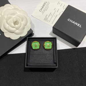 Chanel CC Log Square Earrings Green