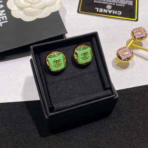 Chanel CC Log Square Earrings Green