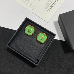 Chanel CC Log Square Earrings Green
