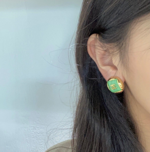 Chanel CC Log Square Earrings Green