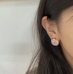 Chanel CC Log Square Earrings Pink