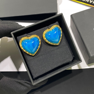 Chanel Crystal Heart Earrings Blue