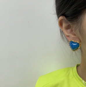 Chanel Crystal Heart Earrings Blue