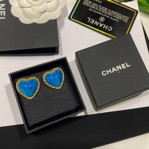 Chanel Crystal Heart Earrings Blue