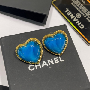 Chanel Crystal Heart Earrings Blue