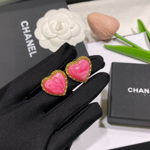 Chanel Crystal Heart Earrings Pink