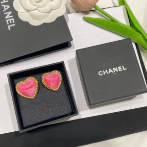 Chanel Crystal Heart Earrings Pink