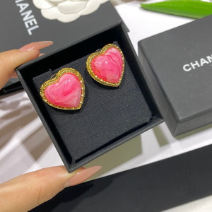 Chanel Crystal Heart Earrings Pink