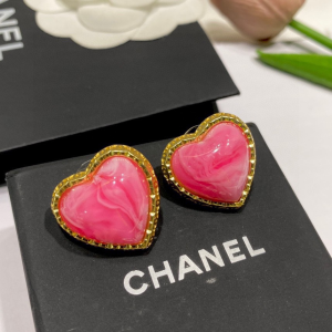 Chanel Crystal Heart Earrings Pink