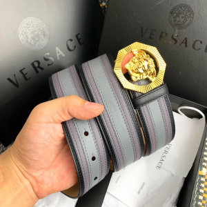 Versace Barocco Medusa Leather Belt Gray Purple 40MM Versace Barocco Medusa Leather Belt Gray Purple 40MM