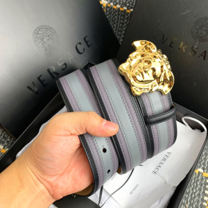 Versace Barocco Medusa Leather Belt Gray Purple 40MM Versace Barocco Medusa Leather Belt Gray Purple 40MM