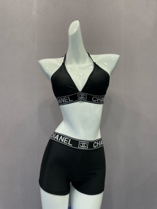 Chanel CC Logo Swimsuit Bikini Black