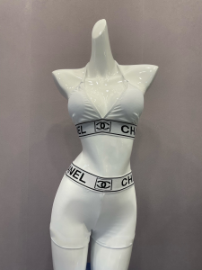 Chanel CC Logo Swimsuit Bikini White