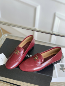 Chanel CC Logo Leather Loafers Red
