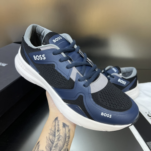 Boss Kurt Runner Low Top Trainers Sneakers Leather and Technical Blue Black Boss Kurt Runner Low Top Trainers Sneakers Leather and Technical Blue Black