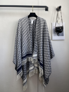 Dior Oblique Navy Blue Cashmere Poncho