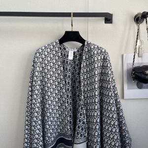 Dior Oblique Navy Blue Cashmere Poncho