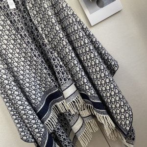 Dior Oblique Navy Blue Cashmere Poncho