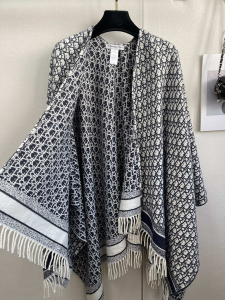 Dior Oblique Navy Blue Cashmere Poncho