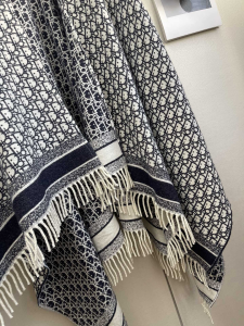 Dior Oblique Navy Blue Cashmere Poncho