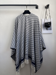 Dior Oblique Navy Blue Cashmere Poncho
