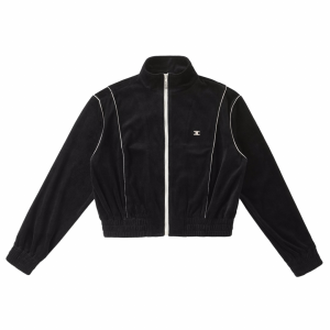 Celine Triomphe Velvet Zip Up Jacket Black Celine Triomphe Velvet Zip Up Jacket Black
