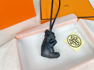 Hermes Panda Leather Bag Charm Black