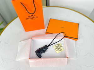 Hermes Panda Leather Bag Charm Black