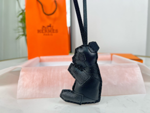 Hermes Panda Leather Bag Charm Black
