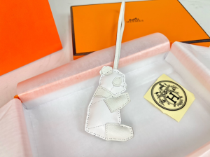 Hermes Panda Leather Bag Charm White