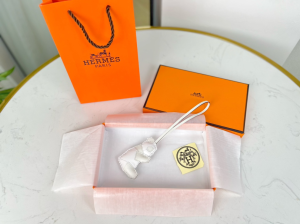 Hermes Panda Leather Bag Charm White