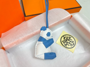Hermes Panda Leather Bag Charm White Blue