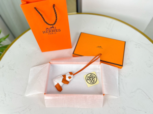 Hermes Panda Leather Bag Charm White Brown