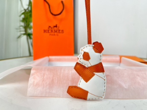 Hermes Panda Leather Bag Charm White Brown