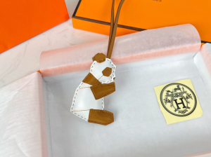 Hermes Panda Leather Bag Charm White Brown