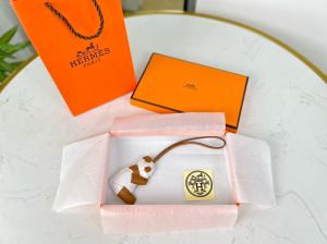 Hermes Panda Leather Bag Charm White Brown