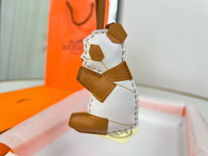 Hermes Panda Leather Bag Charm White Brown