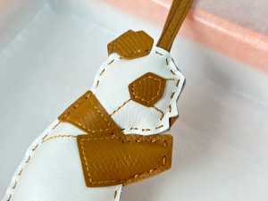 Hermes Panda Leather Bag Charm White Brown