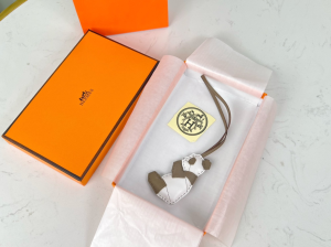 Hermes Panda Leather Bag Charm White Gray