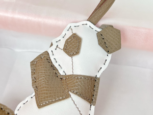 Hermes Panda Leather Bag Charm White Gray