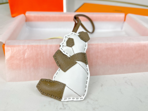Hermes Panda Leather Bag Charm White Gray