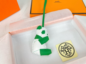 Hermes Panda Leather Bag Charm White Green