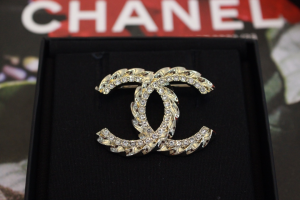 Chanel Crystal CC Logo Brooch