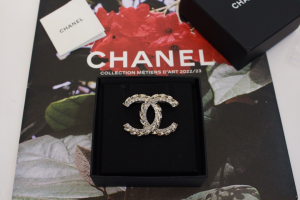 Chanel Crystal CC Logo Brooch