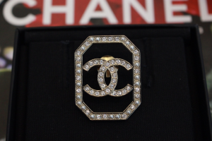 Chanel Crystals CC Logo Brooch